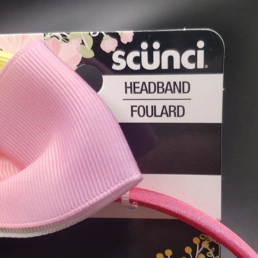 SCUNCI pink headband with rainbow bow with hair clip bow NWT